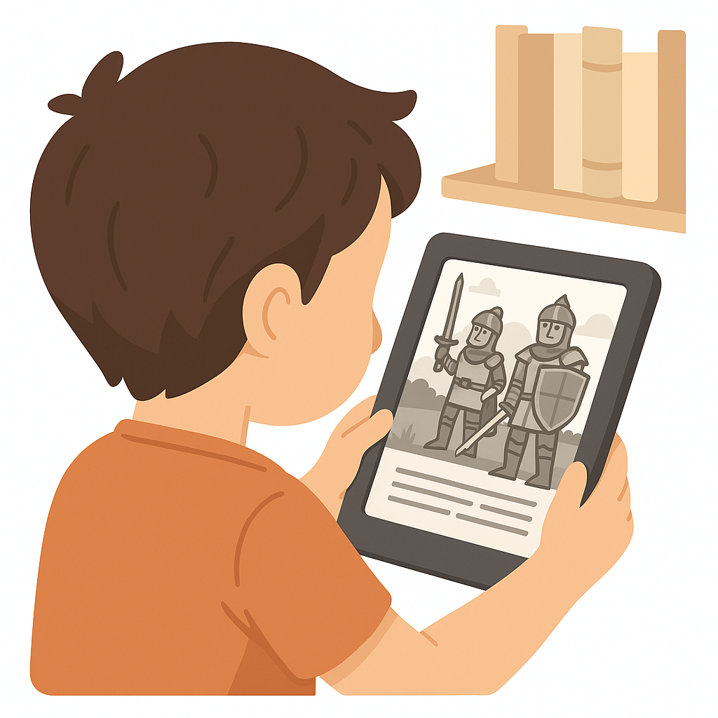 Enfant qui lit un e-book sur une liseuse électronique