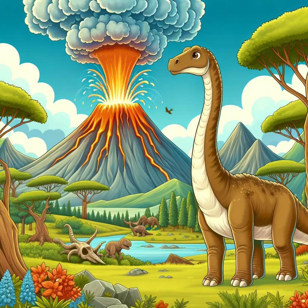 Maman Diplodocus et le Volcan en Colère, Histoire fantastique, 3/4 ans