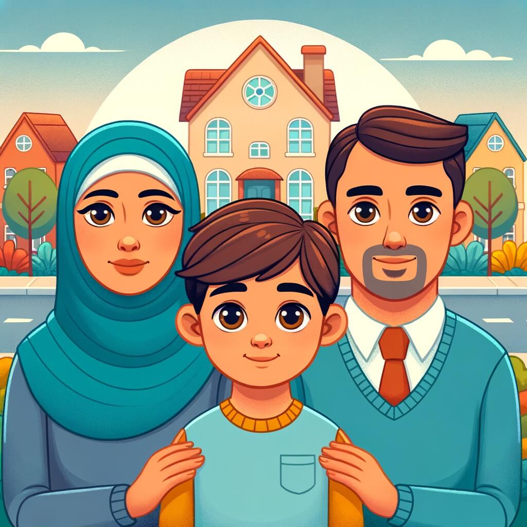 Une illustration pour enfants représentant un petit garçon confronté à la séparation de ses parents, dans un nouveau quartier où il découvre l'amitié et la résilience.