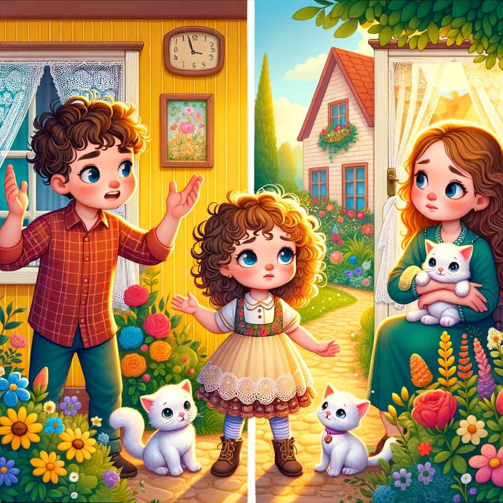 Une illustration pour enfants représentant une petite fille qui vit une situation difficile avec ses parents à la maison.