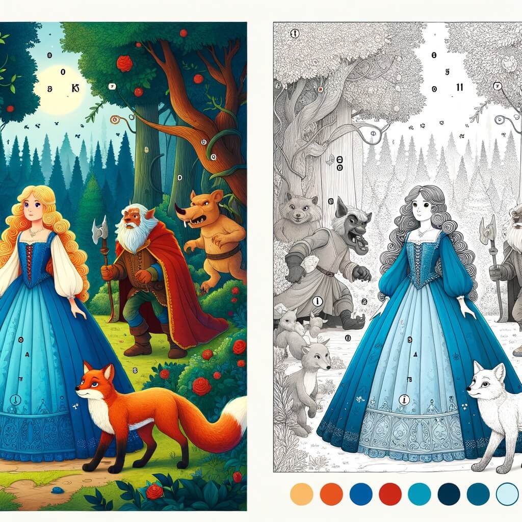Une illustration pour enfants représentant une jeune fille courageuse vivant dans une forêt enchantée, qui décide de partir à l'aventure pour sauver sa mère malade et aider les habitants d'un petit village en danger.