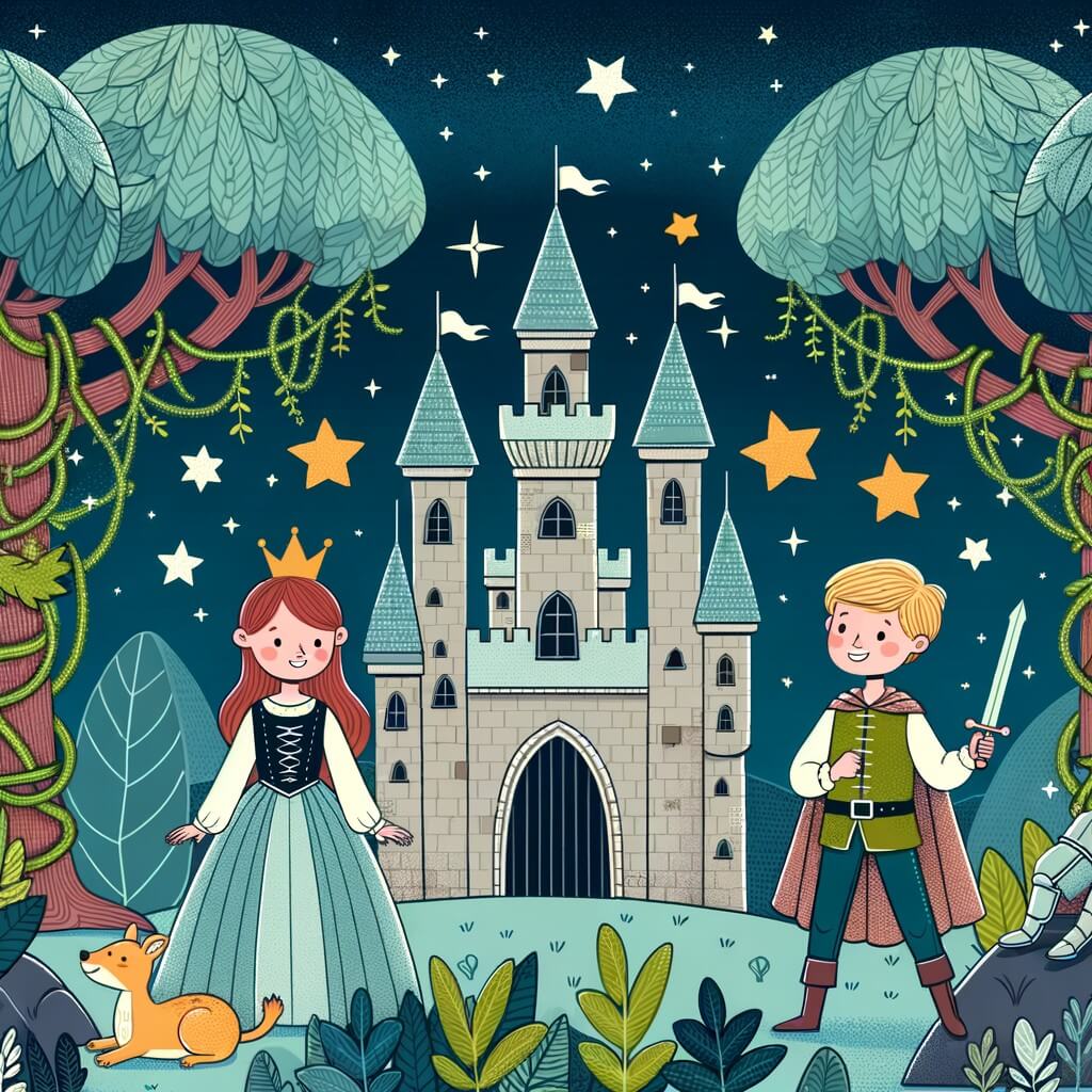 Une illustration pour enfants représentant une belle princesse endormie depuis cent ans dans un château lointain.