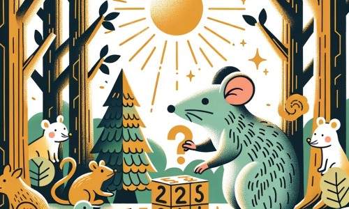 Une illustration pour enfants représentant un rat malin se trouvant dans une forêt enchantée où il devra mettre sa ruse à l'épreuve lors d'un concours d'énigmes pour remporter une baguette magique.