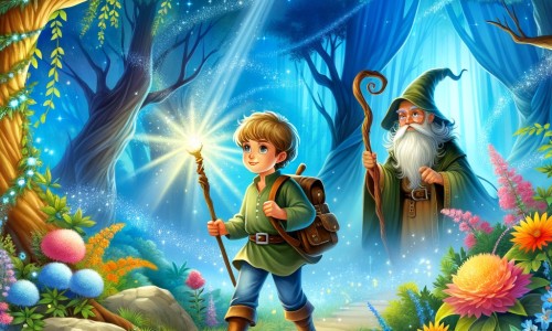 Une illustration pour enfants représentant un jeune explorateur audacieux, plongé dans une quête extraordinaire à travers un monde enchanteur.