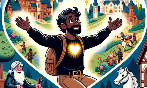 Une illustration pour enfants représentant un homme au cœur d'or qui vit une aventure extraordinaire dans un village enchanté.
