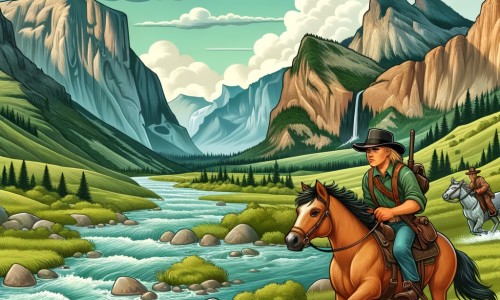 Une illustration pour enfants représentant un jeune cow-boy intrépide à la recherche d'or dans les vastes plaines de l'Ouest sauvage des États-Unis.