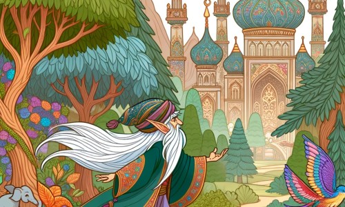 Une illustration destinée aux enfants représentant un(e) elfe aux longues oreilles pointues, se retrouvant dans une quête magique avec l'aide d'un animal féérique, à travers une forêt enchantée aux arbres majestueux et aux fleurs multicolores.