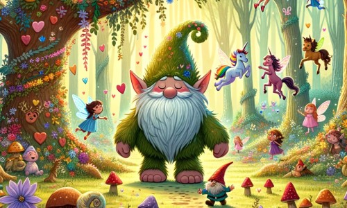 Une illustration pour enfants représentant une créature fantastique au cœur tendre, vivant une aventure inattendue dans une forêt enchantée.