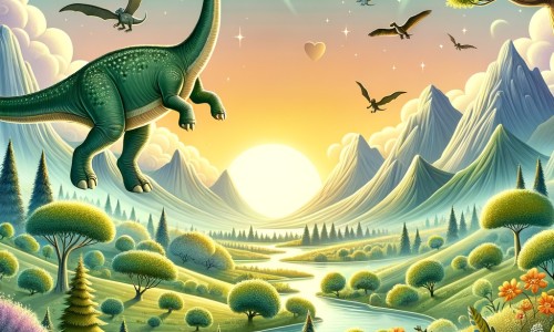 Une illustration pour enfants représentant un majestueux diplodocus, plongé dans une aventure extraordinaire au cœur d'une vallée enchantée peuplée de dinosaures.