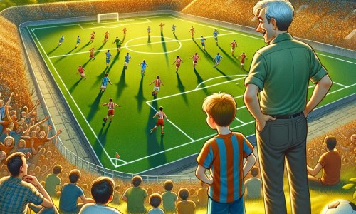 Une illustration pour enfants représentant un jeune homme passionné de football qui rêve de devenir joueur professionnel, dans un stade local.