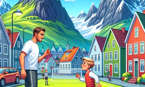Une illustration pour enfants représentant un jeune garçon passionné de football, rêvant de devenir joueur professionnel, qui rencontre un joueur célèbre dans un grand stade.