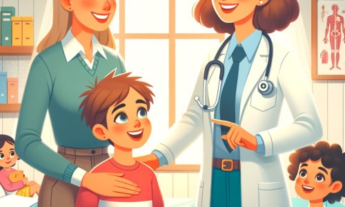Une illustration destinée aux enfants représentant une femme médecin passionnée par son métier, accompagnée de son assistante, dans un cabinet médical chaleureux et accueillant, prenant soin des enfants et les aidant à mieux comprendre leur corps.