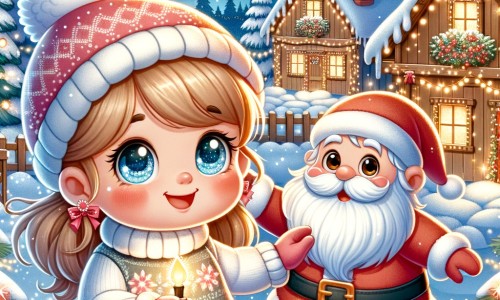 Une illustration pour enfants représentant une petite fille qui écrit une lettre au Père Noël, qui visite un marché de Noël et qui découvre ses cadeaux le soir de Noël chez elle.