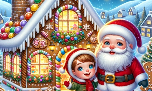 Une illustration pour enfants représentant un petit garçon qui rêve de passer une journée à la fabrique de jouets du Père Noël, dans une ambiance magique de Noël.