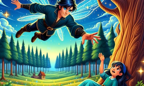 Une illustration pour enfants représentant un homme en combinaison rouge et jaune, volant dans le ciel au-dessus d'une forêt dense où une petite fille est coincée sous un arbre.