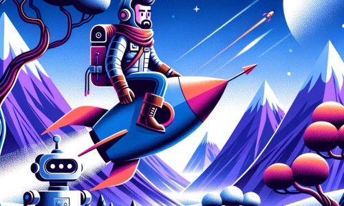 Une illustration pour enfants représentant un homme intrépide embarquant dans un vaisseau spatial pour un voyage extraordinaire vers une planète inconnue et captivante.