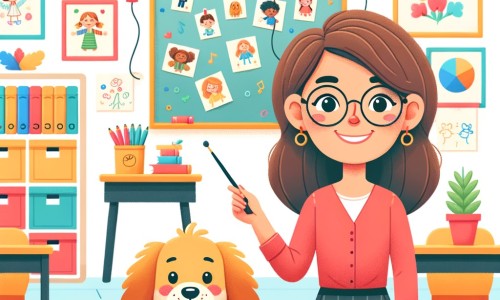 Une illustration pour enfants représentant une jeune femme pleine d'énergie et de passion, enseignant dans une petite école de campagne et offrant à ses élèves des moments de joie et d'apprentissage inoubliables.