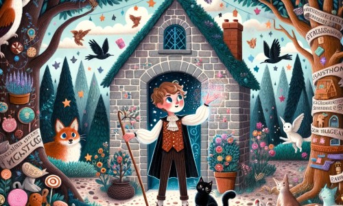 Une illustration pour enfants représentant un jeune sorcier plongé dans une aventure extraordinaire au sein d'un monde enchanté.
