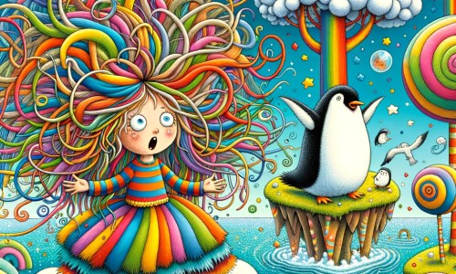 Une illustration pour enfants représentant une petite fille aux idées farfelues construisant une machine à rêves dans son jardin magique.