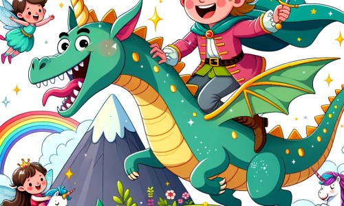 Une illustration pour enfants représentant un jeune prince farceur qui part à l'aventure dans le royaume enchanté de Féerieland pour découvrir des créatures magiques et faire des blagues.