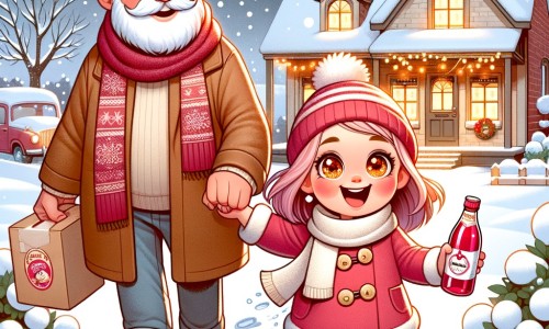 Une illustration pour enfants représentant une petite fille excitée qui souhaite passer le cap de la nouvelle année avec sa famille, dans une ambiance festive, à la maison.
