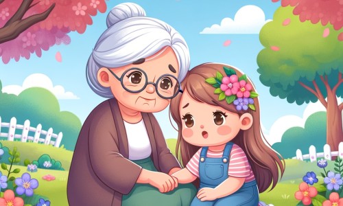 Une illustration pour enfants représentant une petite fille triste qui rend visite à sa grand-mère malade à l'hôpital, dans un bâtiment blanc et long.