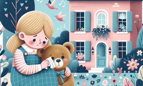 Une illustration pour enfants représentant une petite fille confrontée à la séparation de ses parents, cherchant à comprendre pourquoi ils ne peuvent plus vivre ensemble, dans une maison rose.