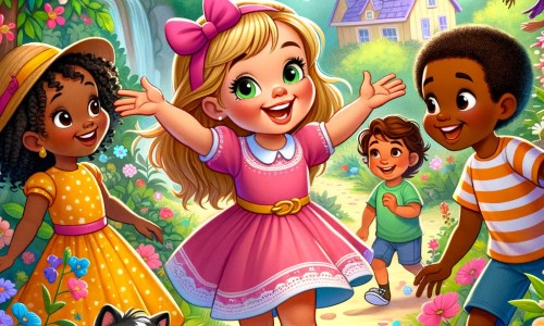 Une illustration pour enfants représentant une petite fille pleine de vie, une rencontre inattendue et des aventures dans un jardin enchanté.