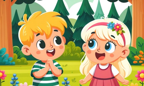 Une illustration destinée aux enfants représentant un petit garçon aventurier, accompagné d'une nouvelle amie, dans un parc verdoyant avec des balançoires, des arbres majestueux et des papillons virevoltants, mettant en avant l'égalité des sexes.