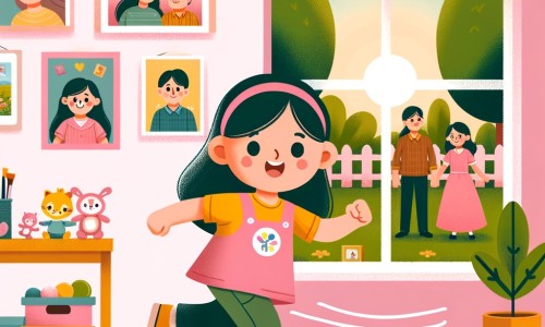 Une illustration pour enfants représentant une petite fille espiègle et curieuse, confrontée à la tristesse de ses parents, dans une maison pleine de mystères.