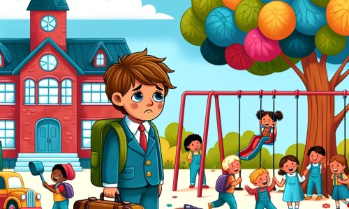 Une illustration pour enfants représentant un petit garçon qui doit faire face à la séparation de ses parents et qui doit trouver sa place dans une nouvelle école.