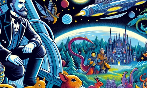 Une illustration destinée aux enfants représentant un homme intrépide, passionné par l'espace, embarquant à bord d'un vaisseau spatial futuriste avec son équipe d'explorateurs courageux, surplombant une planète magique aux couleurs vives et peuplée de créatures fantastiques.